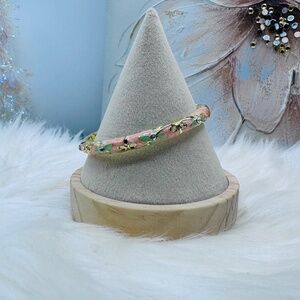 Light pink & green Flower Enamel Cloisonne Bracelet Bangle